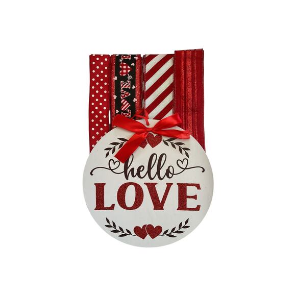 Hello Love Valentine Wreath Kit | Red Sign & Ribbon Craft Bundle for DIY Decor - Picture 1 of 6